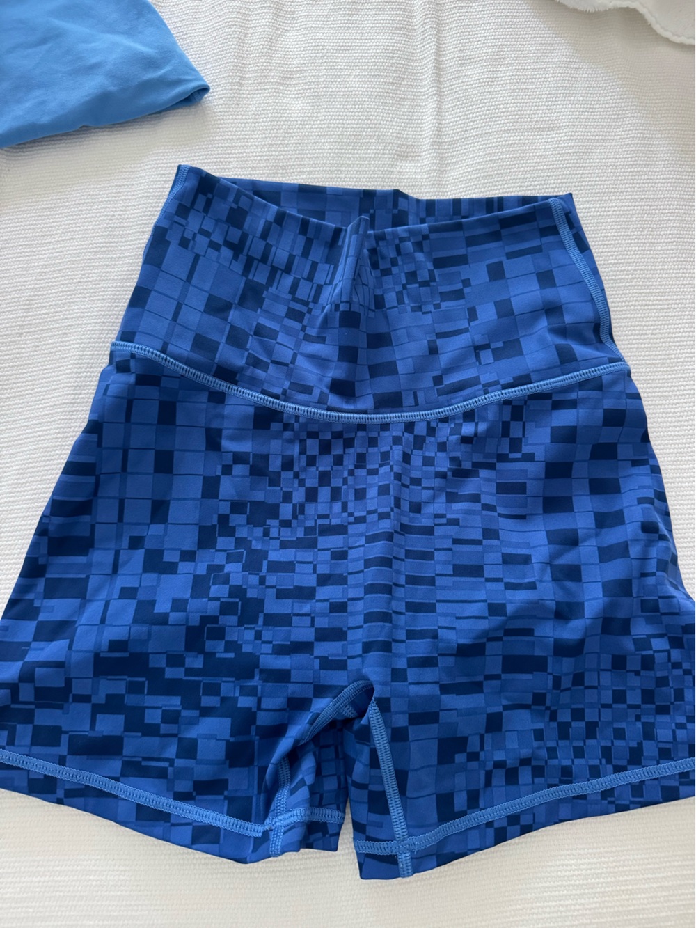 aerie High-Waist Blue Geometric Athletic Shorts